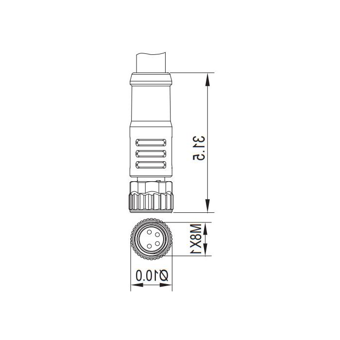 M8 4Pin、母头直型、带LED灯、单端预铸PVC非柔性电缆、灰色护套、63S603-XXX